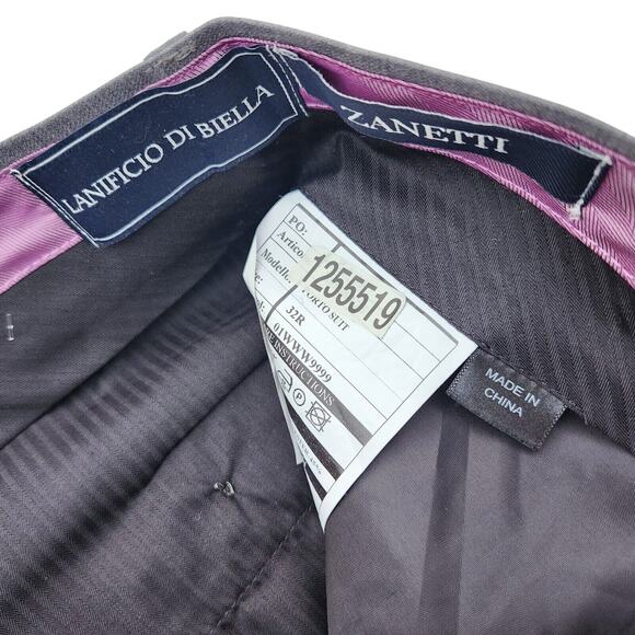 Zanetti Men's Gray Wool Lanificio Zegna Classic Flat Front Suit Pants Size 32R - Picture 3 of 4
